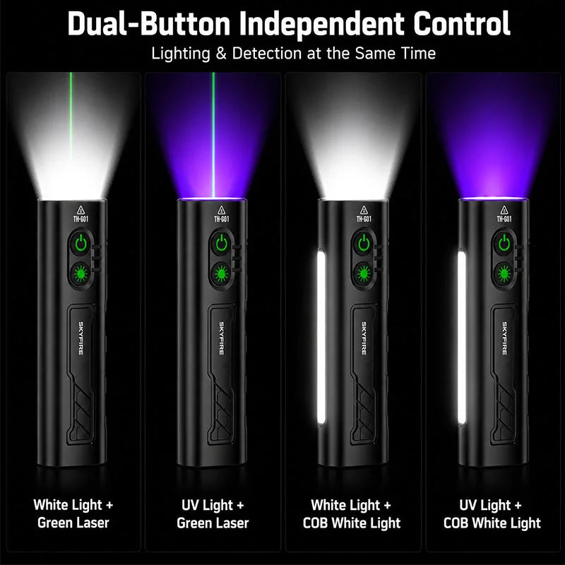 SKYFIRE SF-2024 Rechargeable Dual Light Work Flashlight with UV Purple Light, Laser Pointer & COB Side Lamp