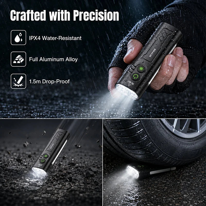 SKYFIRE SF-2024 Rechargeable Dual Light Work Flashlight with UV Purple Light, Laser Pointer & COB Side Lamp