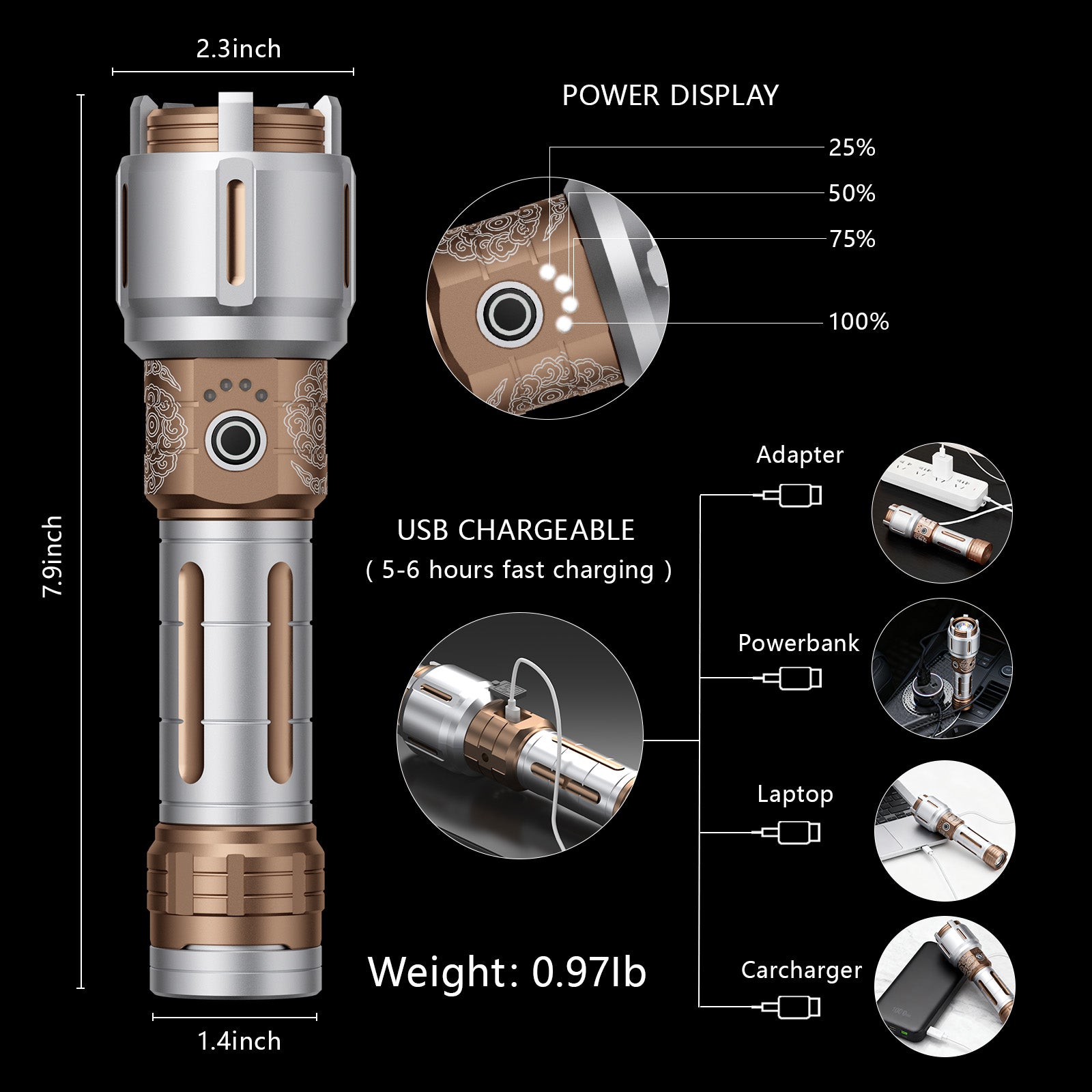 SKYFIRE 2503 LED Rechargeable Flashlights with Lightsaber, 3000 High Lumens Waterproof Zoomable Powerful Bright Flash Light for Home, Outdoor, Flash Saber Fans and Night Adventures with Ignition Lens