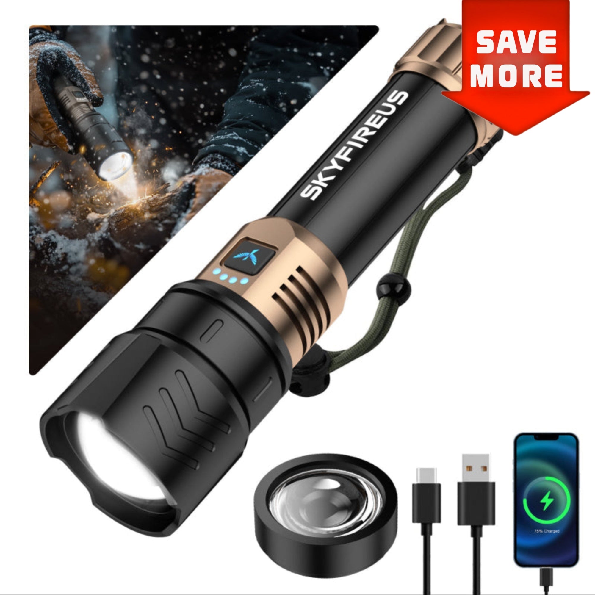 SKYFIRE 1097 FLASHLIGHT丨 High Lumens ＆ Fire-Starting