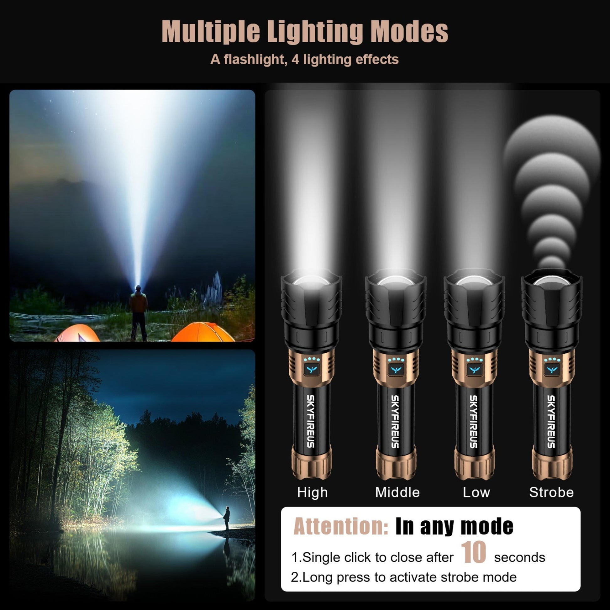 SKYFIRE 1097 Rechargeable Tactical Flashlight - 1300 Hight Lumens
