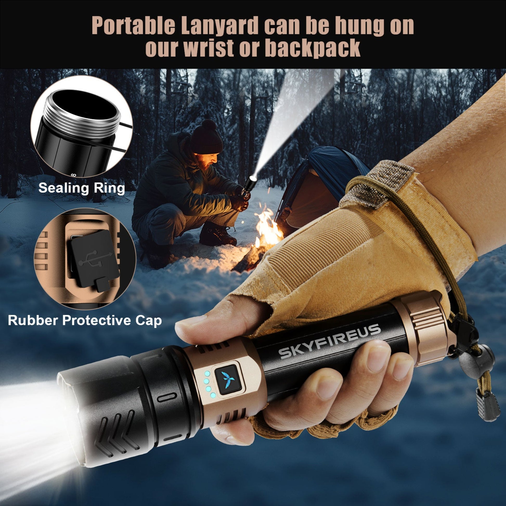 SKYFIRE 1097 Rechargeable Tactical Flashlight - 1300 Hight Lumens