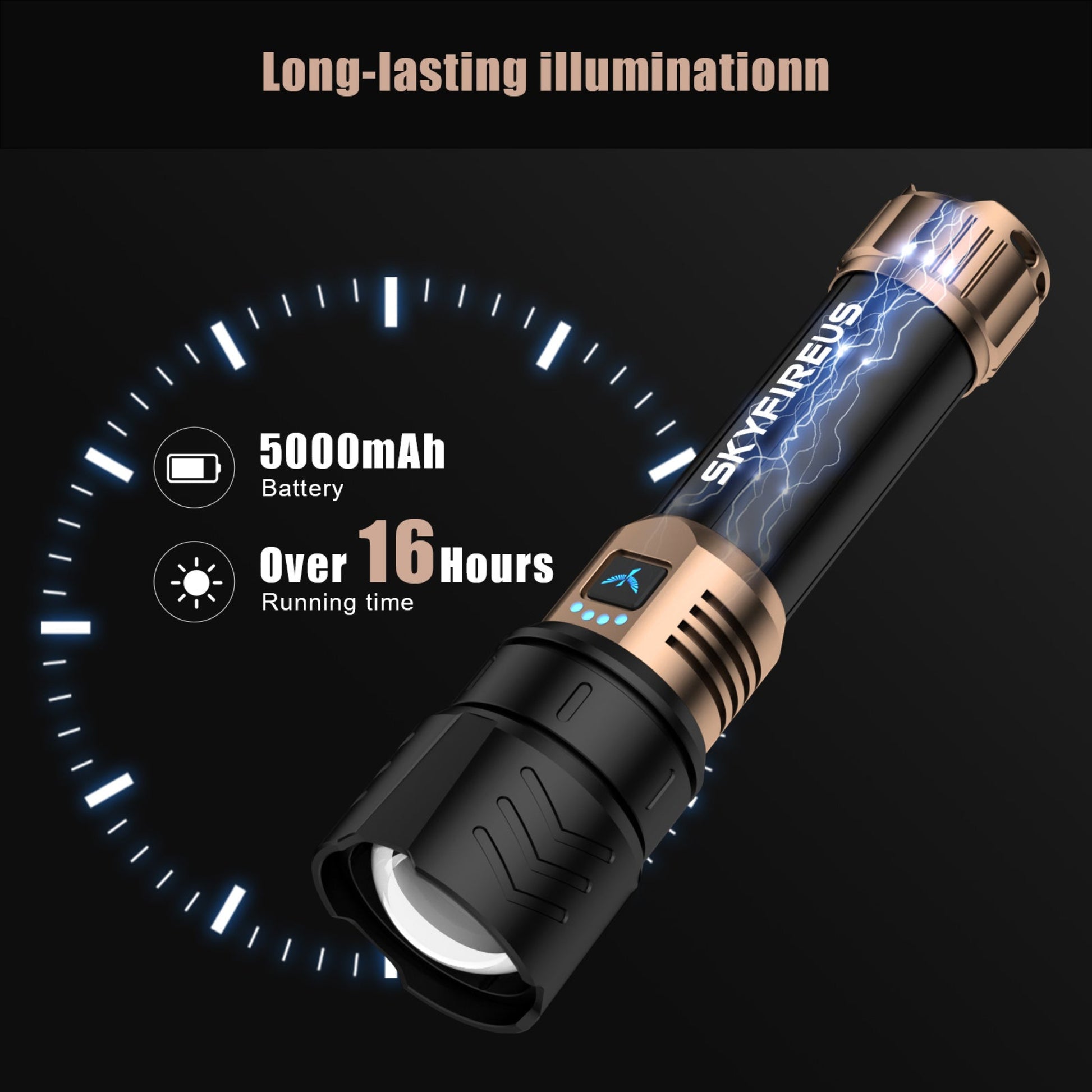 SKYFIRE 1097 Rechargeable Tactical Flashlight - 1300 Hight Lumens
