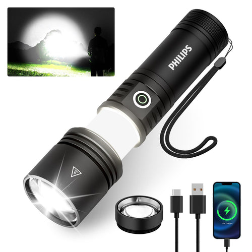 5158 Rechargeable Flashlight – Philips Authorized, Ignition Lens & Camping Light, Outdoor Tactical Use