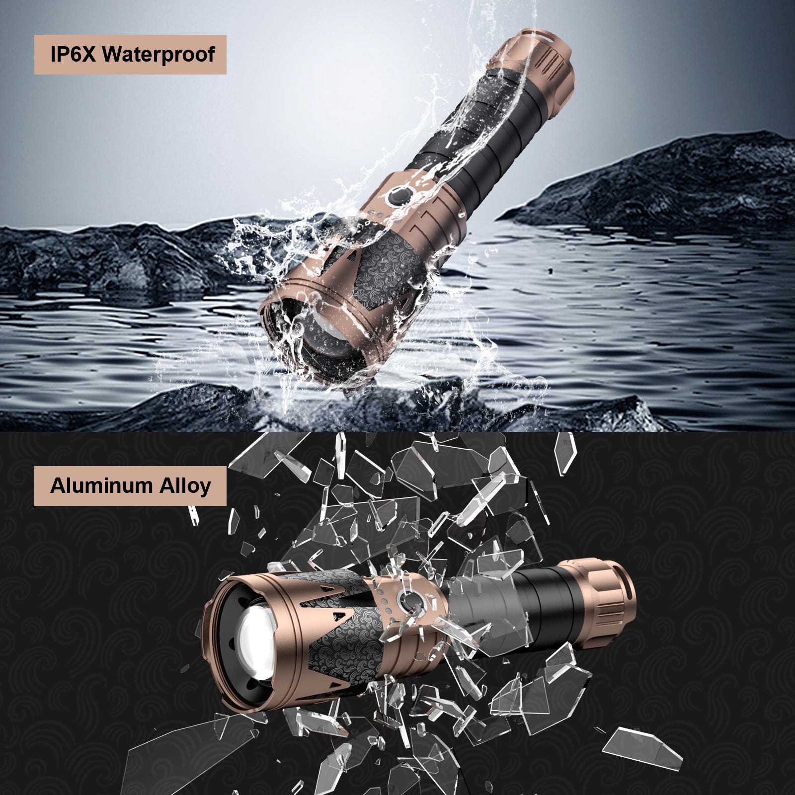 SKYFIRE 2000J Rechargeable Tactical Flashlight - 1800 Lumens