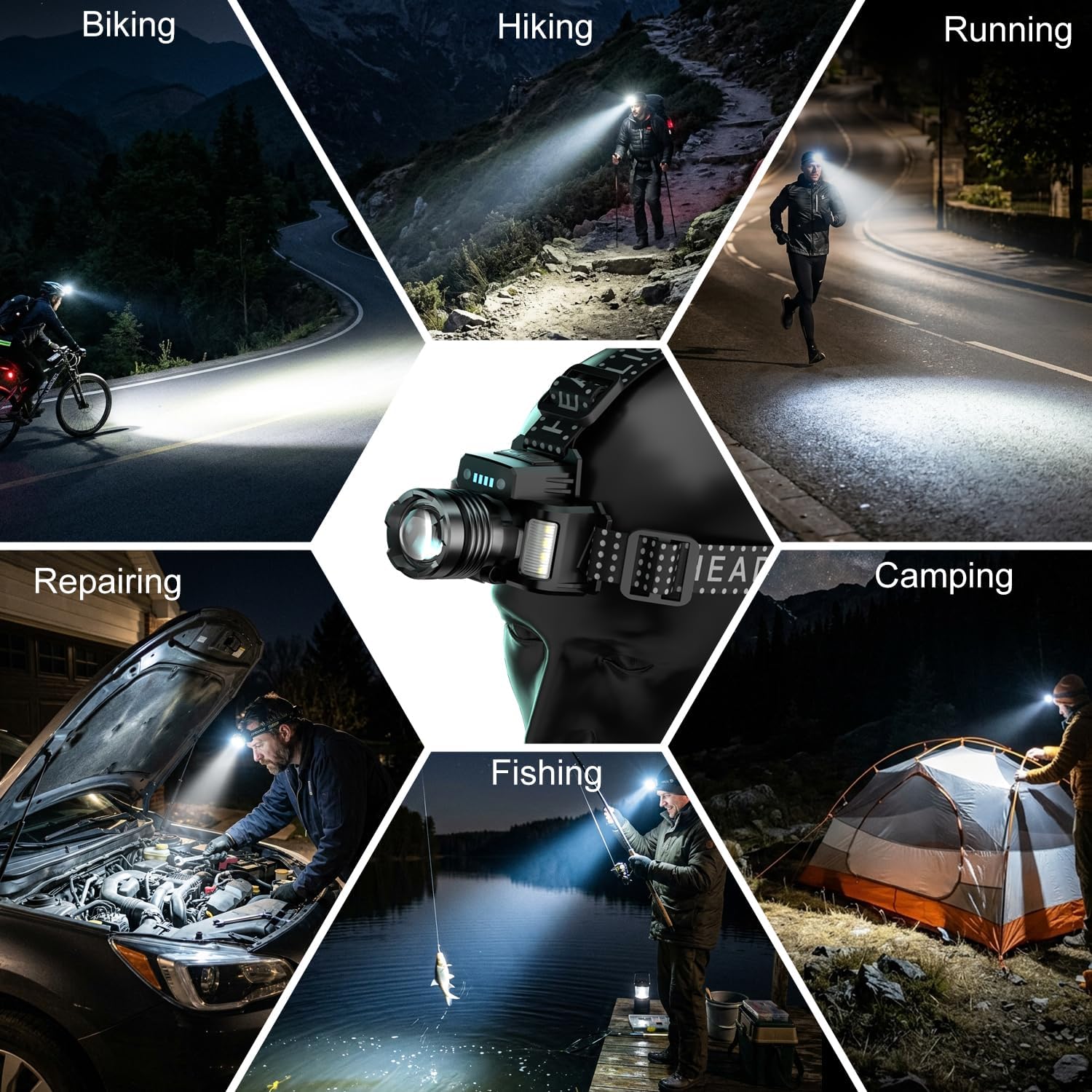 546 SKYFIRE 3000 Lumens Rechargeable Headlamp with Motion Sensor | IPX6 Waterproof for Camping Hiking